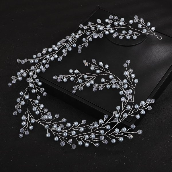 Rumtock Pearl and Blue Crystal Long Hair Vine for Wedding Brides Women Girls Handmade Branch Hair Styling Accessories (Shallow Blue)