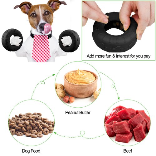 Leitee 3 Pieces Tire Dog Chew Toy Dog Treat Dispenser Toy Indestructible Dog Toy Rubber Dog Tire Toy Black for Small to Medium Dogs Puppy Aggressive Chewers