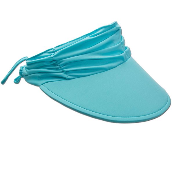 Panama Jack Women's Sun Visor Hat - Lightweight, Packable, Adjustable Tie, 4" Wide Floating Big Brim with Embroidered Logo (Aqua)