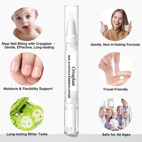 Creaglam Cuticle Oil Pen for Nail Care – Anti-Bite Formula with Long-Lasting Bitter Taste, Gentle Scent-Free Moisturizer for Dry Cuticles, Portable & Easy to Use