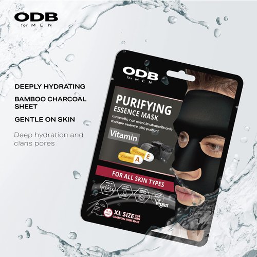 ODB for MEN Charcoal Essence Sheet Mask for Bearded Men 24 PK Hydrating Aloe & Purifying Vitamin Facial Mask for men with beards Mens Skin Care Sheet Masks for Face Mens Skin Care Kit Bulk Face Masks