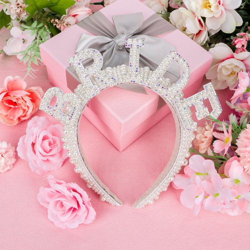 BAHABY Bridal Headband Bachelorette Party Favors Bride Headband Bridal Headpiece White Pearl Headbands for Women Bridal Shower Decorations