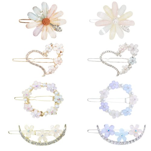AWEELON 8PCS Decorative Hair Pins Clips for Women and Girls,Glitter Crystal Flower Hairpin, Handmade Metal Barrettes Hair Jewelry Accessories Set