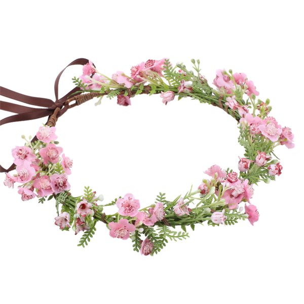 KorViSHOW Pink Bohemian Flower Crown - Pink Babys Breath Flower Headband with Green Leaf Bohemian Floral Headpiece Hair Wreath for Women Wedding Halloween Christmas
