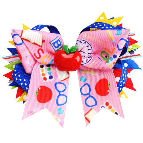 HAIMITI Back To School Hair Clips Cartoon Apple Hair Accessories Letter Hair Bows Colorful Wave Point Hair Bow Clip Pink Bowknot Hair Pins For Women Girls First Day Of School Party Princess Decor 1pcs