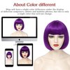 YBYMCAI Purple Bob Wig With Bangs Short Dark Purple Bob Wigs For Women Straight Bob Bangs Wig 10 Inch Heat Resistant Synthetic Hair Natural Looking For Daily