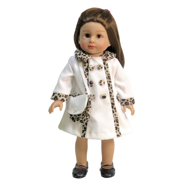 American Fashion World White and Leopard Coat for 18-Inch Dolls | Purse Included | Premium Quality & Trendy Design | Dolls Clothes | Outfit Fashions for Dolls for Popular Brands