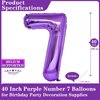 Purple Number 7 Balloons, 40 Inch Giant Number Balloons Foil Mylar Helium Purple Number 7 Balloons for 7th Birthday Party Supplies Anniversary Event Celebration Decorations