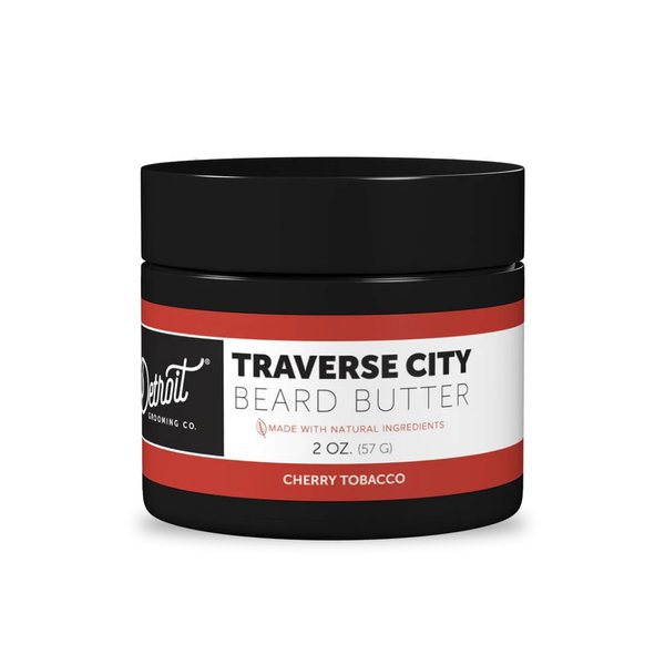 Detroit Grooming Co. Men's Beard Butter - Soften, Thicken, Hydrate, and Rejuvenate Your Beard with Safflower Oil and Shea Butter - Styling Essentials - Cherry Tobacco - Traverse City -2oz