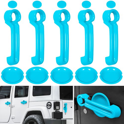 E-cowlboy Door Handle Cover Inserts+Tailgate Handle Cover+Recess Guard for 2007-2018 Jeep Wrangler JK JKU Sports Sahara Freedom Rubicon Unlimited Exterior Accessories (Light Blue 15PCS)