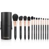 OMANIAC® Makeup Brushes Set Professional (12Pcs), Comfortable To Hold And Easy To Use. Eyeshadow, Blush, Powder, Foundation, Blending, Full Face Make up Brushes Set With Makeup Brushes Holder. (Rose Gold and Black)