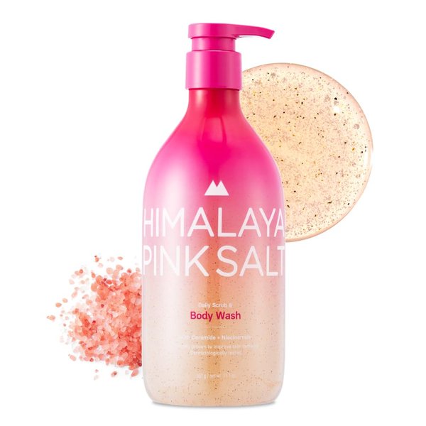 HIMALAYA PINKSALT Daily Scrub & Body Wash - Exfoliating Body Scrub, Dead Sea Salt & Himalayan Pink Salt, Natural Moisturizing Body Wash, Retinol & Hyaluronic Acid Shower Gel, Korean Skincare 21.1oz