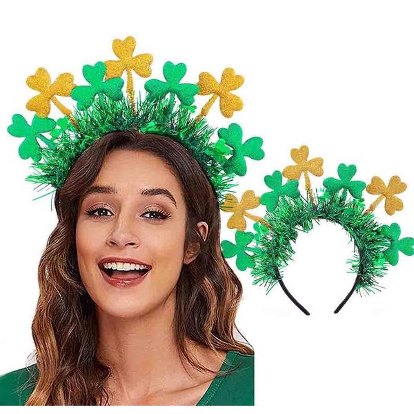 Fdesigner St Patrick Headband Green Mouse Ears Headbands Light Up Pom Poms Hairband Shamrock Headpiece Women Hair Accessories (Fashion)