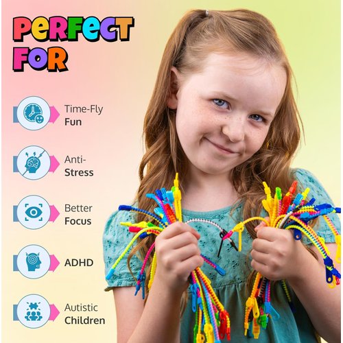 UpBrands 48 Fidget Toys Friendship Zipper Bracelets 7 ½”, Party Favors for Kids, Sensory Bulk Set Neon Colors, Kit for Valentines, Birthday, Goodie Bag, Easter Egg Basket Stuffers, Pinata Fillers