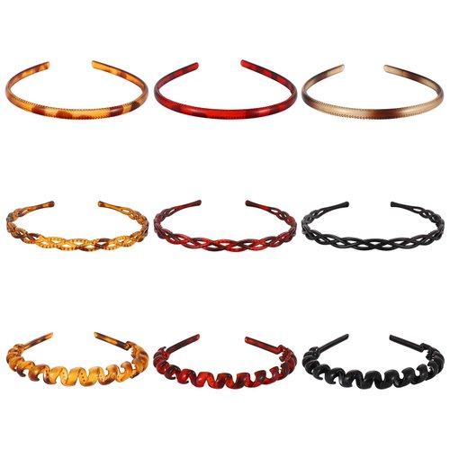 VOGUEKNOCK 9PCS Plastic Headband with Tooth Skinny Bright Color Plain Curly Hairband Hair Comb Accessories (Style1)