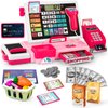 Kids Cash Register Toy Playset, Toddler Prentend Play Store with Real Calculator Cash Register with Scanner/Credit Card/Play Money/Food, Learning Toys for Boys Girls Toddlers(Pink)