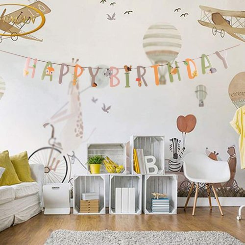 SUNBEAUTY Woodland Party Decorations Woodland Happy Birthday Banner Forest Animal Garland for Kids Boys Girls Baby Shower Woodland Birthday Jungle Party Decoration Supplies | Pre-Strung
