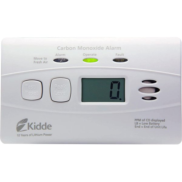 Kidde Carbon Monoxide Detector with 10-Year Battery, Digital Display, 3 LEDs, Replacement Indicator, Peak Level Memory