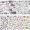 8 Sheets Halloween Nail Art Stickers Self-Adhesive 3D Gothic Nail Stickers Green Monster Skull Snake Rose Flower Design Nail Charm Scream Ghost Nail Decals for Women DIY Halloween Nail Art Decorations