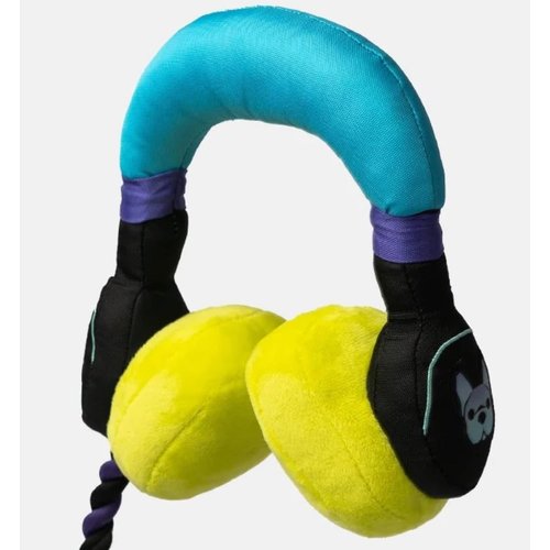 DJ Headphones Dog Toy Premium Plush w/Rope Squeaker & Crinkle