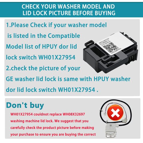 HPUY WH01X27954 Washer Lid Lock Switch Compatible with GE Washer lid Lock Switch and Hotpoint top Load Washer lid Lock Switch Replacement，pls Check Compatible Model List Before Oder