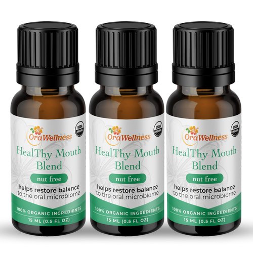 OraWellness Nut Free Healthy Mouth Blend Organic Tooth Oil, Made in The USA Fluoride Free Toothpaste & Mouthwash Alternative, Natural Rinse for Healthy Teeth & Gums for Women, Men and Kids, Pack of 3
