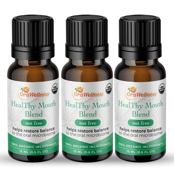 OraWellness Nut Free Healthy Mouth Blend Organic Tooth Oil, Made in The USA Fluoride Free Toothpaste & Mouthwash Alternative, Natural Rinse for Healthy Teeth & Gums for Women, Men and Kids, Pack of 3