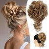 Qunlinta Messy Bun Hair Piece, Long Wavy Tousled Updo Hair Bun Extensions Wavy Hair Wrap Ponytail Hairpieces Hair Scrunchies with Elastic Hair Band for Women Girls -Ash blonde mix Ginger Brown