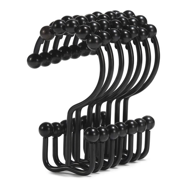 Shower Curtain Hooks, Goowin Shower Curtain Rings, Stainless Steel Black Shower Curtain Hooks, Shower Curtain Rings Rust Proof, Free Sliding Double Shower Hooks for Shower Curtain & Liners (Black)