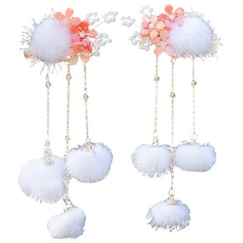 Balacoo Chinese Style Hair Clips Retro Hair Ball Hairpin Furry Balls Hair Clips Tassel Barrettes for Cosplay Hanfu Hair Accessories Girls Hairpin Hair Ribbons for Women
