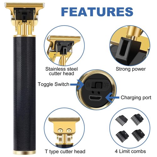 YOGINGO Professional Hair Trimmer for Men, Beard Trimmer Hair Clippers for Men, Cordless Rechargeable Hair Trimmer Metal Body Cutting Grooming Kit,Beard Shaver Barbershop (Black)