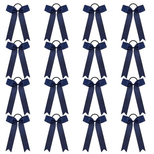 DEEKA 16 PCS Collegiate Style Cheer Bows Long Tail Skinny Cheer Bow Ponytail Holder Handmade Bows for Girls Teens Softball Cheerleader Sports -Navy Blue