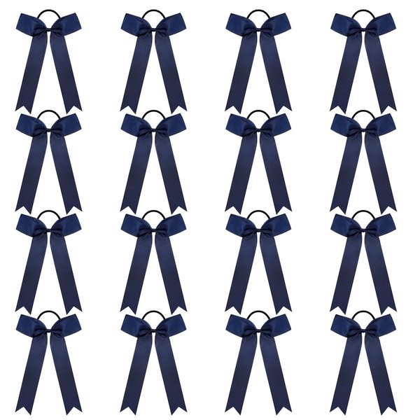 DEEKA 16 PCS Collegiate Style Cheer Bows Long Tail Skinny Cheer Bow Ponytail Holder Handmade Bows for Girls Teens Softball Cheerleader Sports -Navy Blue