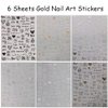 6 Sheets Heart Nail Art Stickers - Letters Nail Decals 3D Self-Adhesive Valentine's Day Nail Art Supplies Heart Love English Alphabet Nail Stickers DIY Gold Nail Designs Manicure Decoration for Women