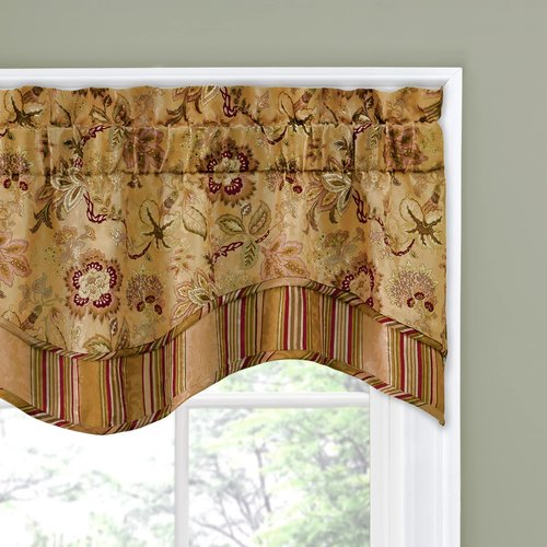 Waverly Traditions Navarra Farmhouse Scalloped Rod Pocket Valance for Windows in Bedroom, Kitchen, or Living Room, 52" x 16", Antique