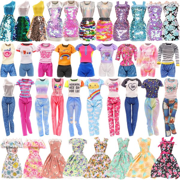 BARWA 10 Sets Doll Clothes Including 3 Sequins Dresses 3 Fashion Floral Dresses 4 Casual Outfits Tops and Pants for 11.5 inch Girl Dolls……