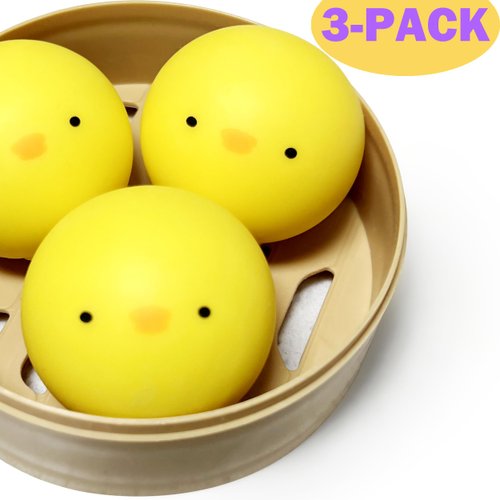 Mini Chick Dumpling Stress Balls for Kids (3 Pack) Squishy Stress Ball Fidget Toys, Easter Chicks Basket Stuffer Party Favors Autism Sensory Toys