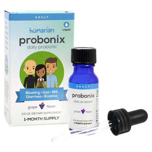 Probonix Probiotics for Adults, Organic, Non-GMO Liquid Probiotic Drops, 12 Live Probiotic Strains, Lactobacillus Acidophilus, Helps Gas, IBS, Lactose Intolerance, and More - Grape - 1 Month Supply