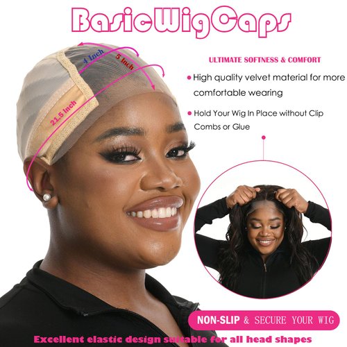 BasicWigCaps Lace Grip Wig Cap for Women 4x5 Transparent Lace Wig Caps Non Slip Wig Gripper for Keeping Wigs In Place Adjustable Wig Cap with Grip Headband Make Your Wigs Glue Free (Tan)