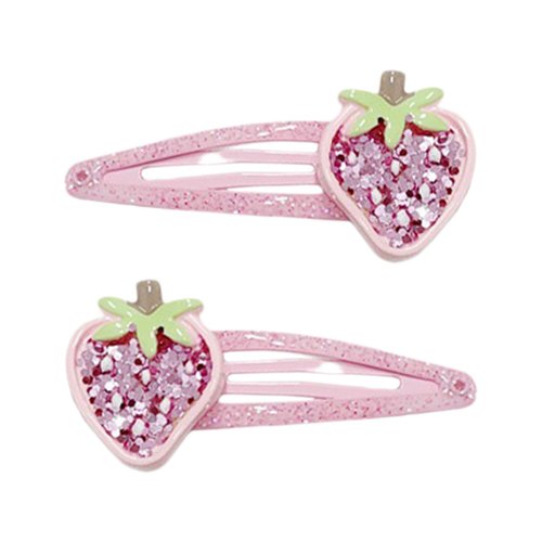 Strawberry Hair Clips for Baby Girls - 2Pcs Pink Glitter Rhinestone Metal Snap Hair Clips Hair Barrettes Hair Pink Accessories for Girls Toddlers Kids and Teens Gifts