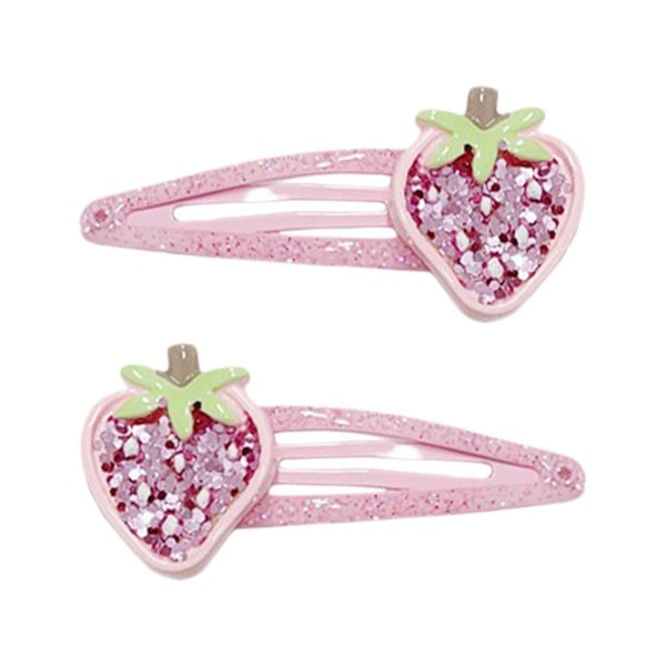 Strawberry Hair Clips for Baby Girls - 2Pcs Pink Glitter Rhinestone Metal Snap Hair Clips Hair Barrettes Hair Pink Accessories for Girls Toddlers Kids and Teens Gifts