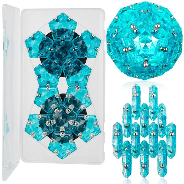 LAFFTRAK Magnetic Fidget Sphere Magnet Toys - Crystal Lake Blue - Magnets Sensory Toys - 12 Piece Set - Creativity Beyond Imagination, Inspirational, Recreational, Fun Desk Toy for Adults