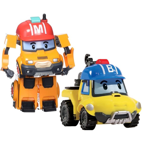 Robocar Poli [2 Pack Mark + Bucky Transforming Robot Toys, 4" Transformable Action Figure Toy, Emergency Vehicle Playset, Holiday Birthday Rescue Team Car Toys Gift for Boys Girls Age 1 2 3 4 5