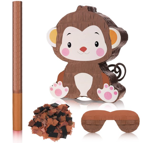 Monkey Pinata Birthday Party Decorations Farm Animal Themed Birthday Party Supplies with Blindfold Stick and Confetti for Girls Boys Kids