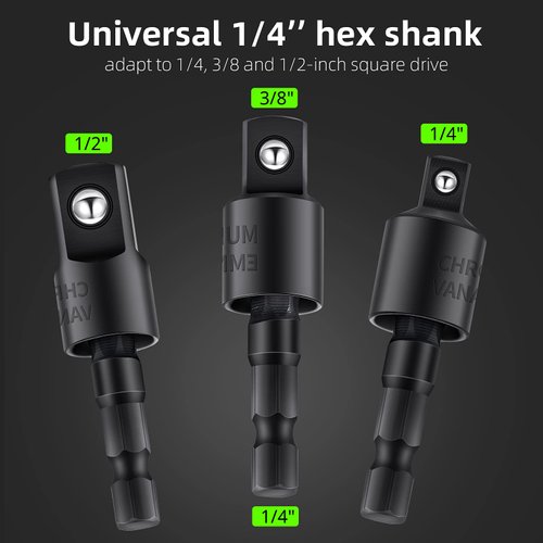 4 Pcs Impact Grade Sockets Adapter Power Drill Sockets Adapter Set with 360 Degree Rotatable Hex Shank Drill Adapters, 105 Degree Angle Screwdriver Drill Bit for Household Workplace Industry (Black)