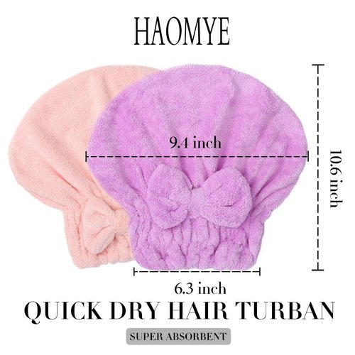 Haomye Bow Microfiber Hair Drying Towel Absorbent Hair Drying Cap Soft Hair Towel Cap Bowknot Drying Towel Cap Quick Dry Hair Turban Anti Frizz Shower Cap for Women and Girls 2Pcs