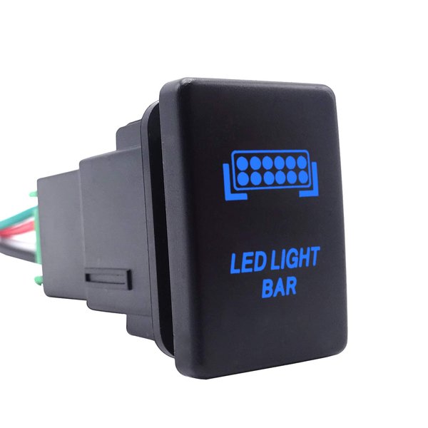 LED Light Bar Push Button Switch with Connector Wire Blue Backlit On/Off Kit Compatible with Toyota Tundra Tacoma 4Runner