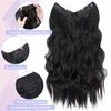 S-noilite Invisible Wire Hair Extensions 24 Inch Black Long Wavy Synthetic String Wire Secret Hairpiece with Transparent Curly Wavy Wire Clips in Hair Extensions for Women Adjustable Size,#1