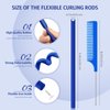 20 Pcs Flexible Curling Rods Twist Foam Hair Rollers Soft Foam No Heat Hair Rods Rollers Curlers and Steel Pintail Comb Rat Tail Comb for Women Girls Long and Short Hair (Royal Blue,0.31 x 9.4 Inch)