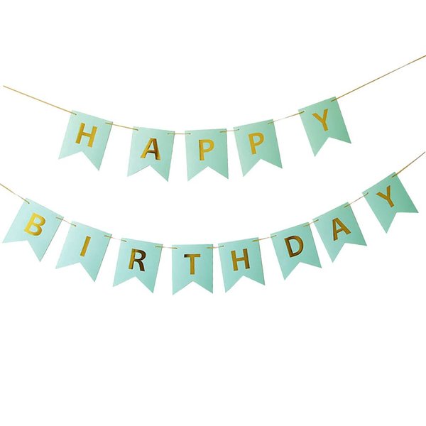 1 Sst Mint Green Happy Birthday Banner Bunting Flags with 1 Ribbon Roll